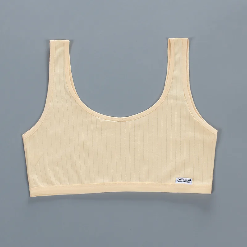 Training Bra Sports Bra Cotton Bra Girls Bra Cotton Striped Vest Young Girls Suspenders Double Layer Summer 8-16 Year Old