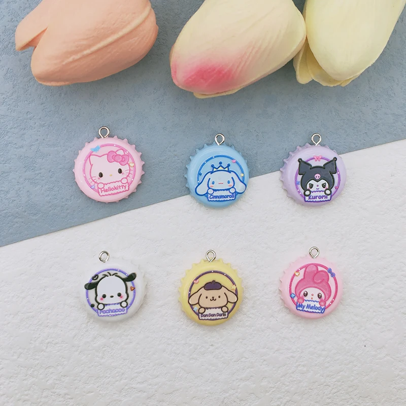 10PCS Cartoon Resin Animal Pendant Cute Bottle Cap Pendant DIY Make Keychain Earrings Necklace Jewelry Charm Accessories