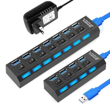 4/7 portas múltiplas expansor usb hub 3.0 multi usb divisor 3 hub uso adaptador de energia usb 3.0 hub 2.0 com interruptor com luz para pc