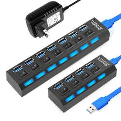 Uso adaptador de energia usb 3.0 hub hub usb 3.0 multi divisor usb 3 hab 4/7 porto múltiplo expansor 2.0 usb3 hub com interruptor para pc