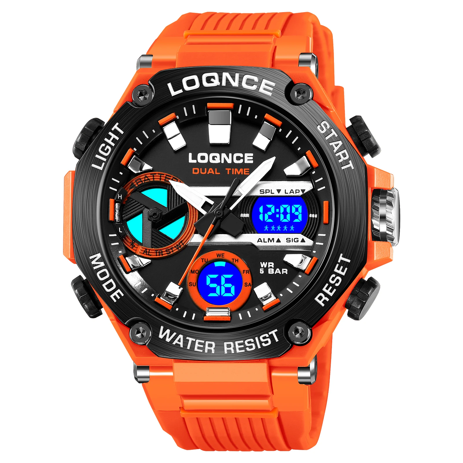 LOQNCE Men Sport Watches Digital Double Time Chronograph Watch Mens LED Chrono Week Display Wristwatches Male montre homme Hour 6
