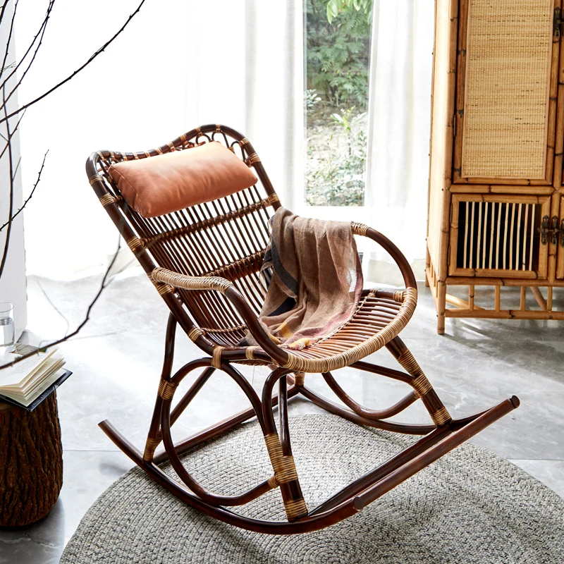 

Nordic rattan chair rocking chair lounge rattan lazy lunch break sofa