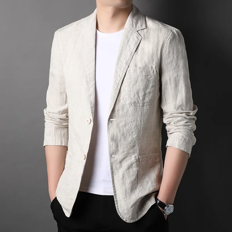 Spring Summer 2024 new high-quality men's fashion handsome linen suit Thin men's coat fabric composition 100% linen  blazer 2