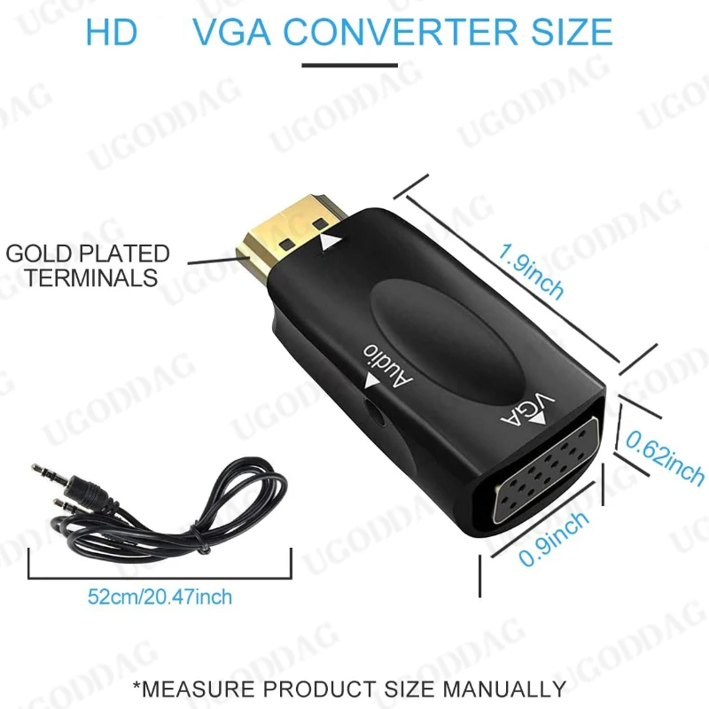 HDMI to VGA Adapter Cable VGA to HDMI Converter 3.5mm Audio Port Out 1080P HD Video Male Input Female Output For Computer Monitor PC TV