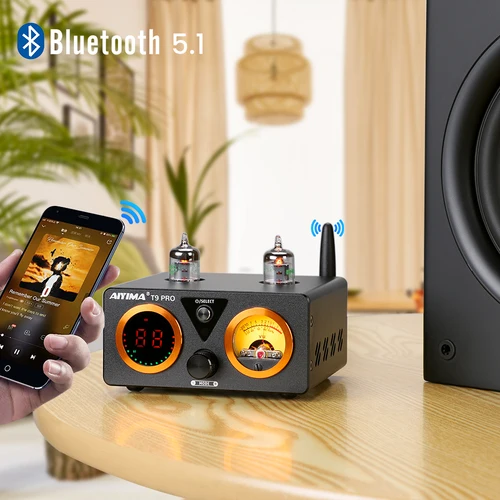 AIYIMA-오디오 T9 PRO T9 HiFi 블루투스 튜브 앰프, USB DAC 스테레오 파워 앰프 홈 오디오 앰프 VU 미터 앰프 100Wx2 2