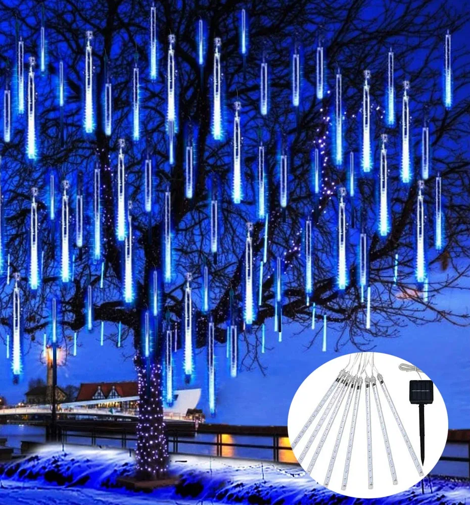 

Solar Meteor Shower Garland Outdoor Waterproof 8 Tubes 144/200 Led Hanging String Lights For Christmas Tree Holiday Party Decor