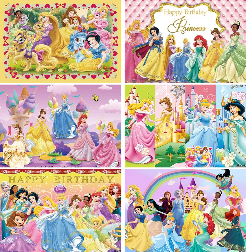 

Disney Princess Girl Birthday Party Customizable Photography Backgrounds Vinyl Cloth Backdrop for Baby Shower Wedding Backdrop