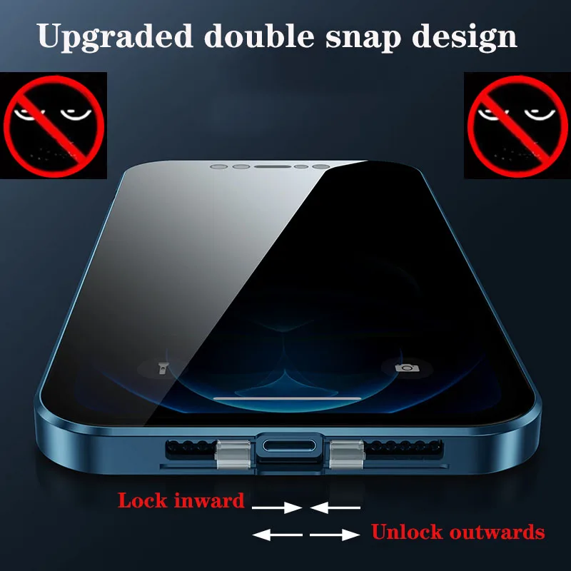 Sekretess Metallsidigt glasfodral för iPhone 13Mini 15 14 13 12 Pro Max linsskydd Double Snap_voghion.com