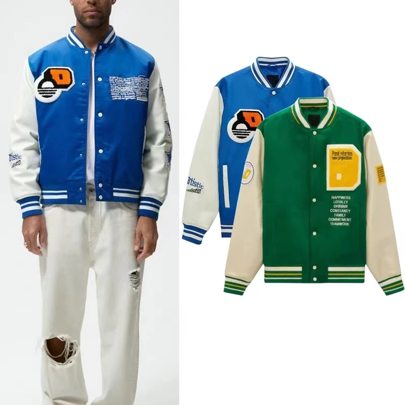 

High Street American baseball jacket Men Letter Embroidery patchwork Loose Coats Fashion Sports pilot Jackets Spring Autumn New