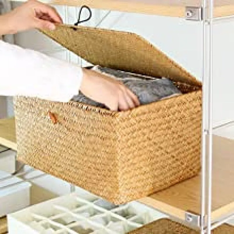 Wicker Storage Basket Woven Rattan Storage Laundry Basket With Lid 4