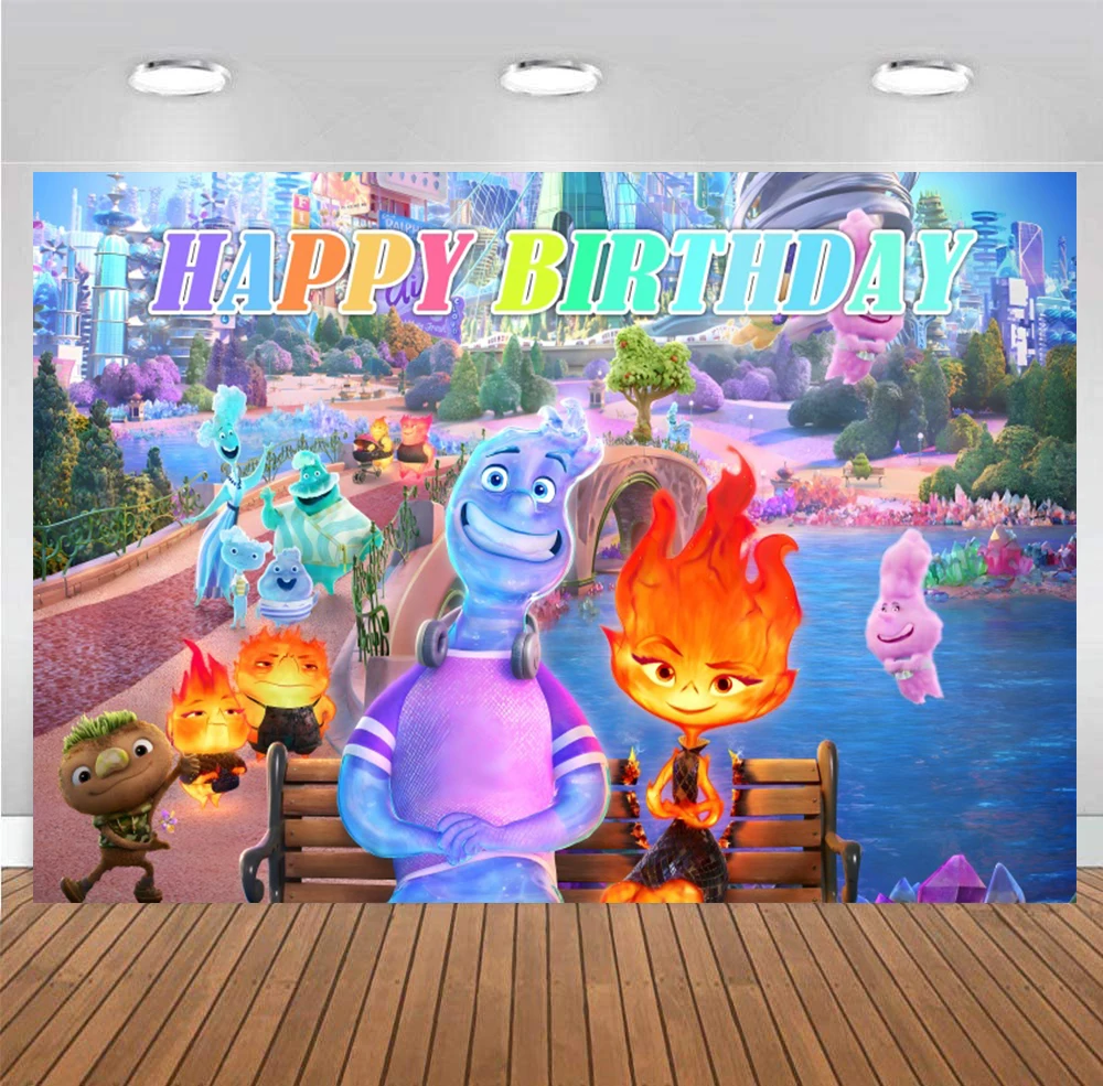 Fondale Elementare Disney Decorazioni Per Feste Di Buon Compleanno Water Fire Soil Gas Element City Photo Background Puntelli Fotografici