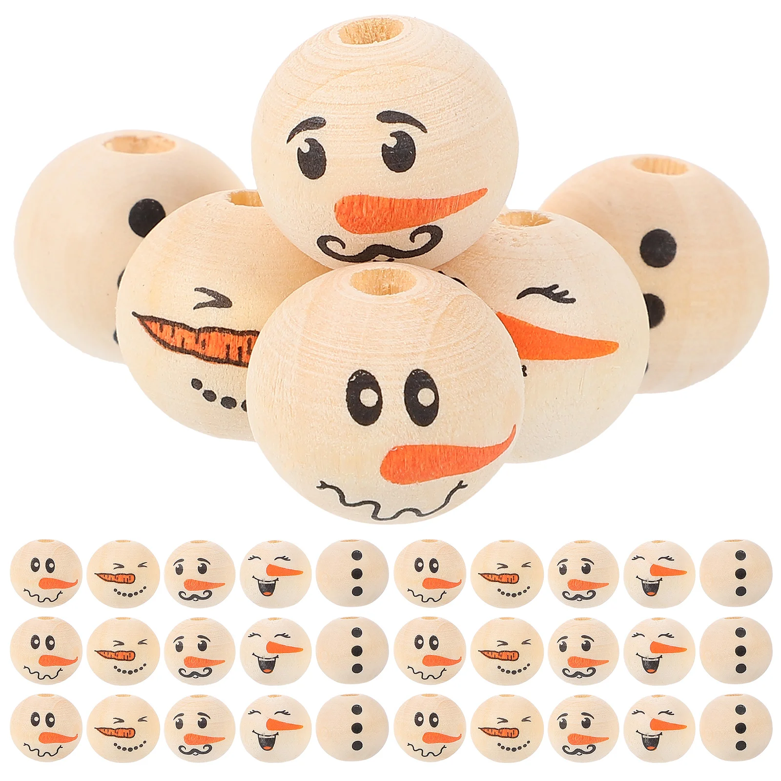 

80 Pcs Christmas Garland DIY Jewelry Beads For Bracelet Making Round Wooden Craft Loose Charms