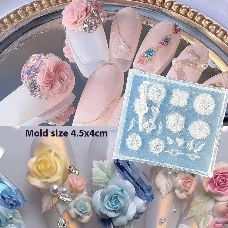 1pc Multi-Style 3D Flower Butterfly Silicone Nail Mold UV Acrylic Resin Nail Decoration Mould DIY Manicure Salon Supplies