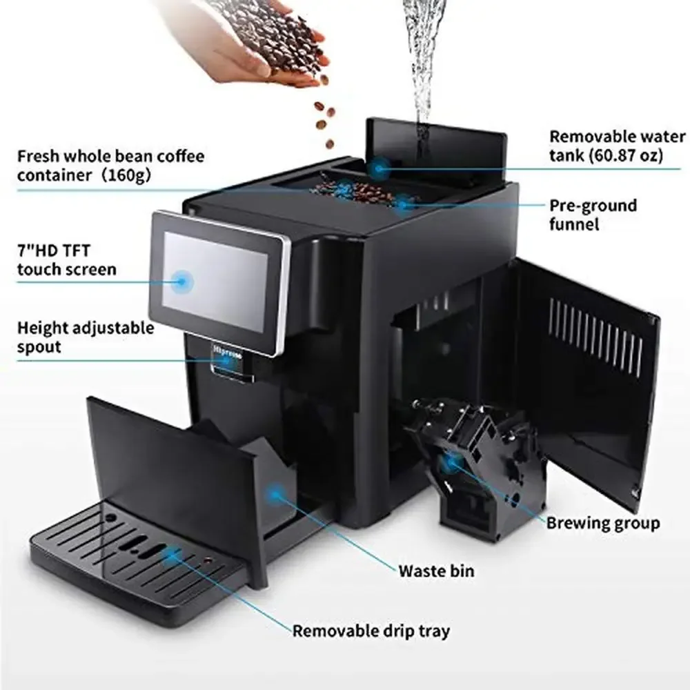 Super Automatic Espresso Machine 7" HD TFT Touchscreen Milk Frother 19 Bar Pressure 5