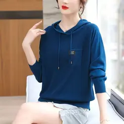 Solid Casual Thick Pullovers Hooded Straight Bright Colors Women's Clothing 2022 New Leisure All-match Autumn Winter Sweaters
