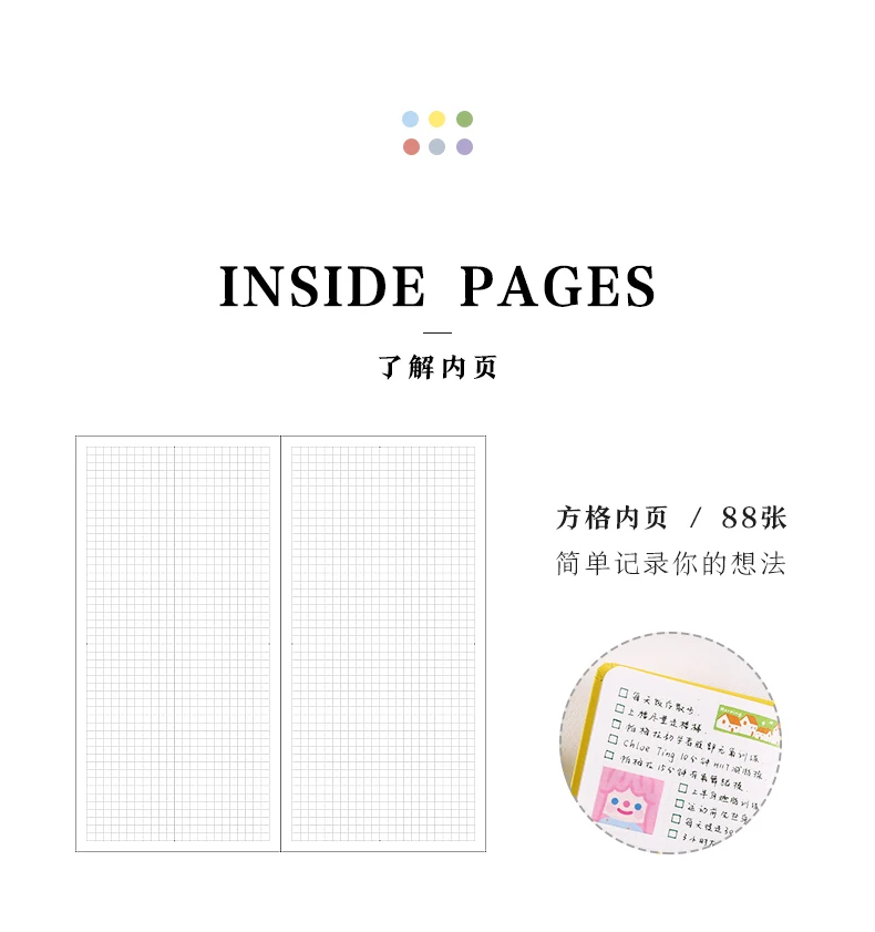 Kinbor 작은 주간 플래너 사각형 노트북, 쓰기 그리드 메모장 저널 일기, 선물용 STATIONERI 지원, 91x185mm
