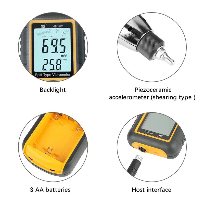 portable vibration meter analyzer meter ht-1201 digital split type vibrometer predictive 4