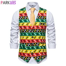 

Men's Hipster Africa Tribal Graphic Suit Vest 2022 Brand New Sleeveless Slim Fit Waistcoat Men Casual Hip Hop Dashiki Clothing