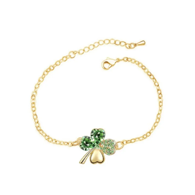 Crystal Clover 4 leaf leaves Link bracelet bracelet jewelry Bangle fashion jewelry charm lover girl gift office quality birthday wed