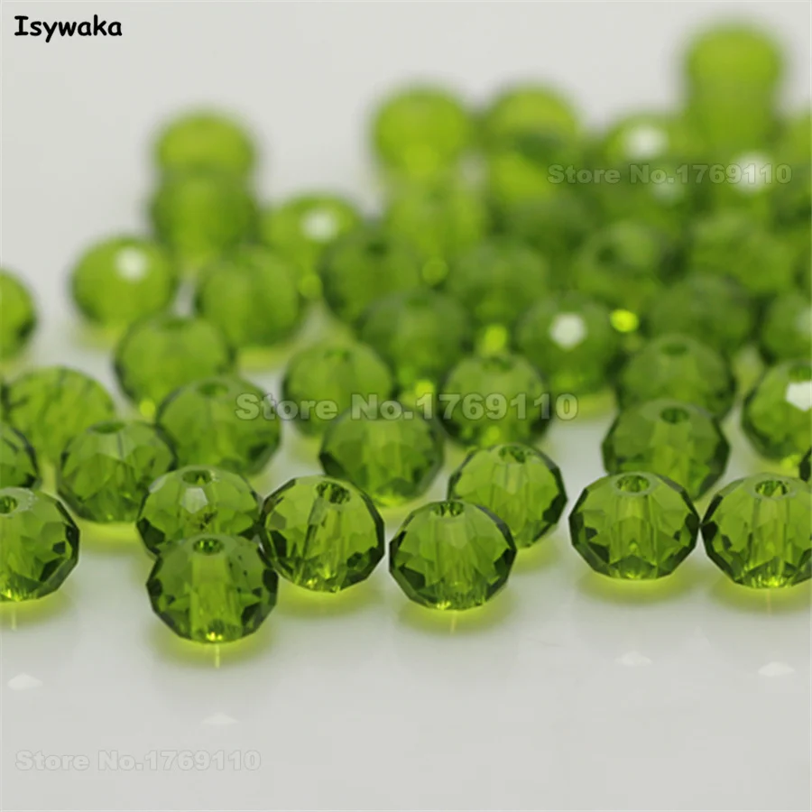 Olive Green Faceted Crystal Glass Rondelle Beads - 50pcs