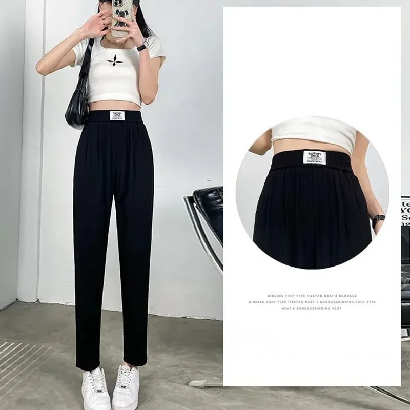 Sweatpants Ice Silk Summer Haren Pants Women Korean Style Thin 2023 New Loose and Slim Casual Little Foot Radish Trousers