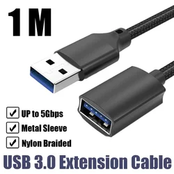Durable Nylon Braided USB 3.0 Extension Cable, Male to Female, Shielded Extender Cord - As photo (Braided - 1m)