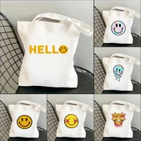 Funny Harajuku Smile Shoulder Bags Kawaii Fashion Tote Handbag Girl Canvas Environmental Large Capacity Portable Shopping Bag 1