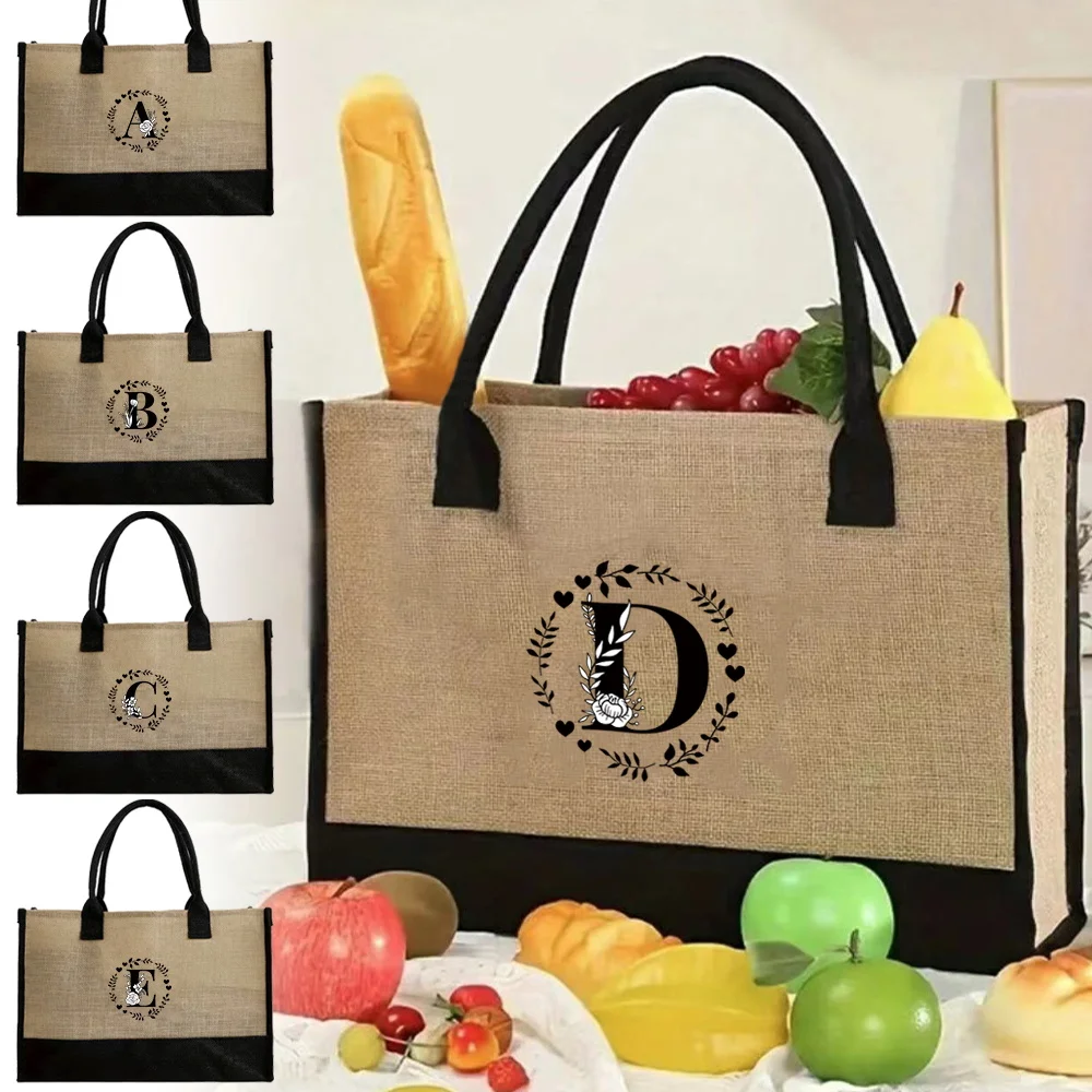 Fashion Canvas Bag Reusable Vintage Jute Bags Large Capacity Organizers Imitation Sacks Handbags for Women Garland Letter Series