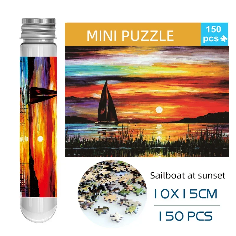 

150PCS Mini Test Tube Jigsaw Puzzles Sailboat at sunset Decompression Toy Fridget Puzzle Game Family Decoration