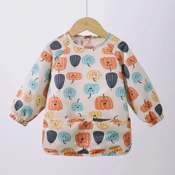 Danish children's long sleeved reverse dressing baby eating clothes bib super soft waterproof baby eating bag anti dirty feeding