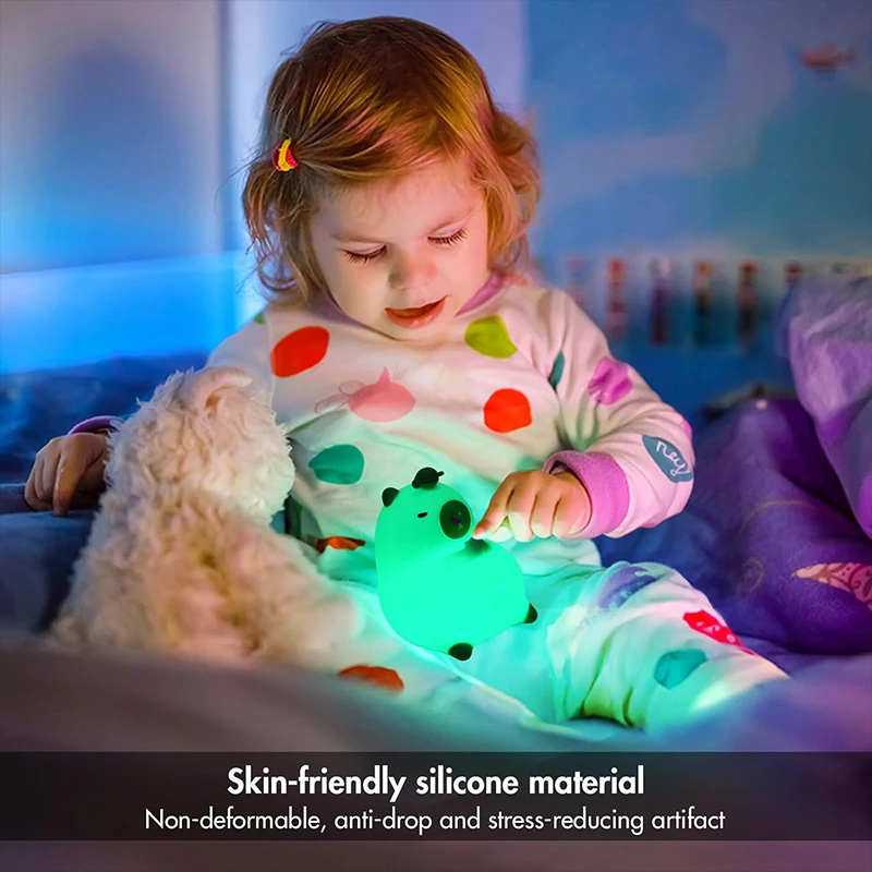 Capybara Night Light - Soft Silicone Nursery Lamp with 7-Color LED, Dimmable Warm Glow, Tap Control & Timer