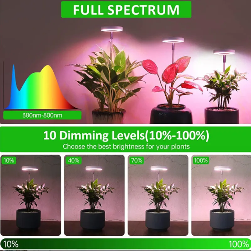 LED Hydroponics Lamp LED Grow Light Full Spectrum Plant Lamp Adjustable Dimmable Growing Lamp with Timer for Indoor Plants Light