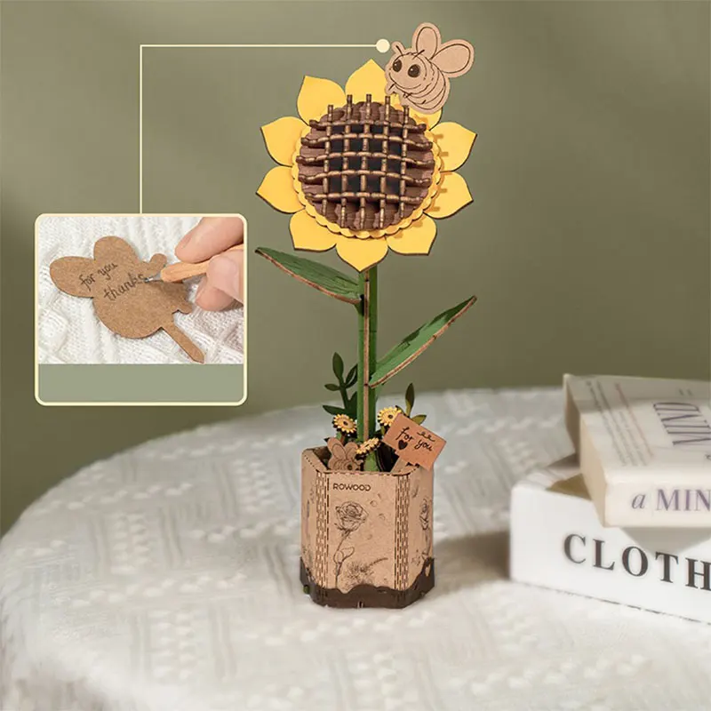 Ramo de flores de madera 3D DIY, hermoso rompecabezas de madera para decoración de novias, regalos hechos a mano, materiales para amigos ecológicos