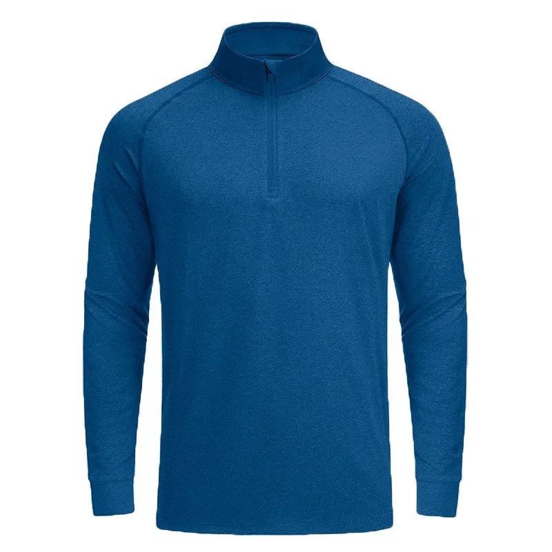 Men UPF 50+ Sun Protection Long Sleeve Zipper Stand Collar Pullover Lightweight Outdoor Climbing Hiking T Shirts
