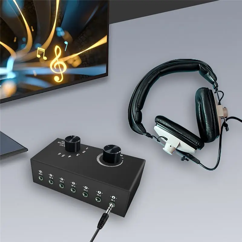 3.5Mm 헤드폰 앰프 헤드폰 앰프 ABS 6 In 1 Out 헤드폰 스위처 휴대용 Hifi 헤드폰 앰프-A86G