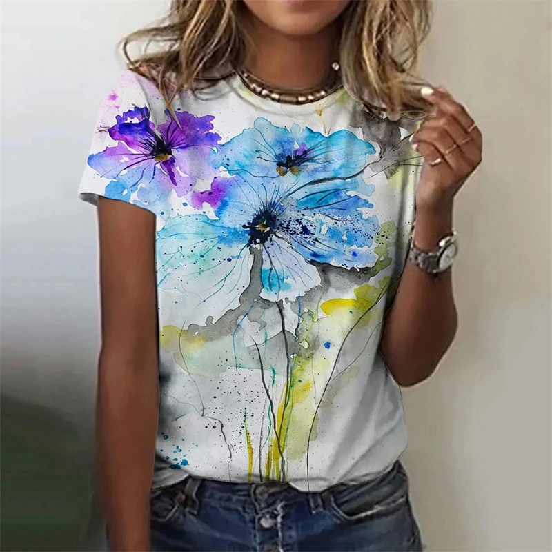 

Summer Harajuku New 3D Printing Flowers T Shirt Floral Graphic T-shirts Women Fashion Short Sleeves Girls Vintage Tee Shirts Tee
