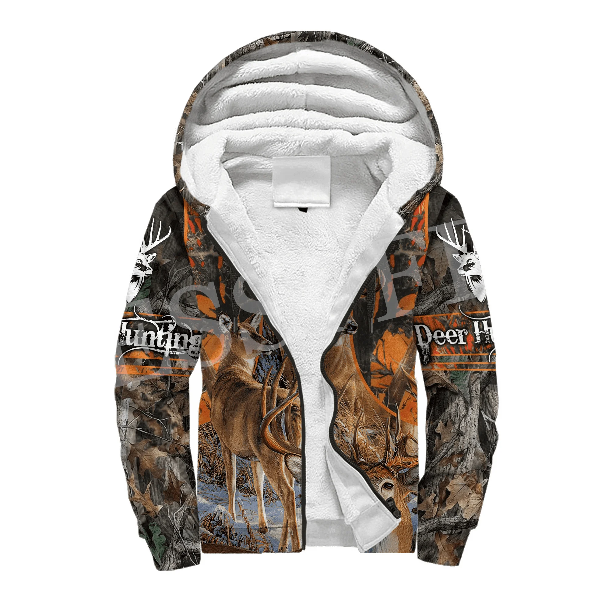 Custom Name Deer Hunting Animal Hunter Camo Cosplay Retro 3DPrint Men/Women Harajuku Winter Coat Fleece Hoodies Casual Jacket X4