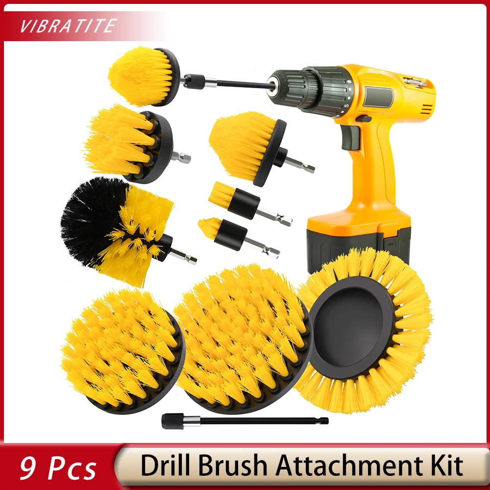 Set Di Accessori Per Spazzole Per Trapano Da 9 Pezzi Power Scrubber Brush Kit, Con Attacco Lungo 1/4 Pollici, Spazzola Per Trapano Per Piastrelle, Mal
