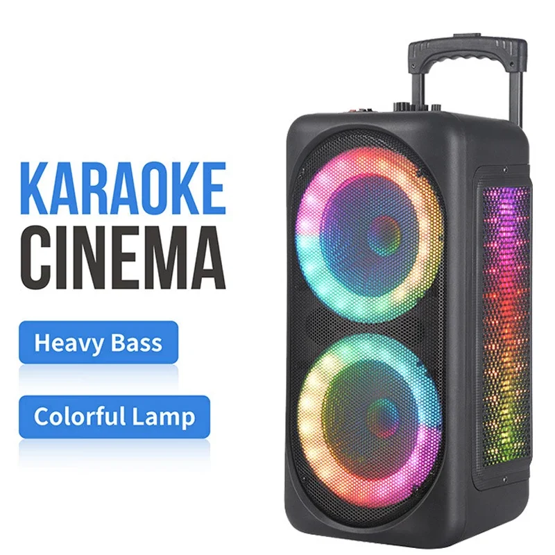 듀얼 8 인치 6000W 야외 레버 트롤리, 오디오 가라오케 파티 박스, RGB 블루투스 스피커, EQ 다채로운 LED 라이트 링, 마이크 리모컨 포함