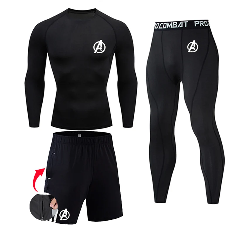 

2/3 Piece Men Workout Set Gym Running Set Sports Compression Underwear Tights Sweat Quick dry Tracksuit Men Black Jogging suits