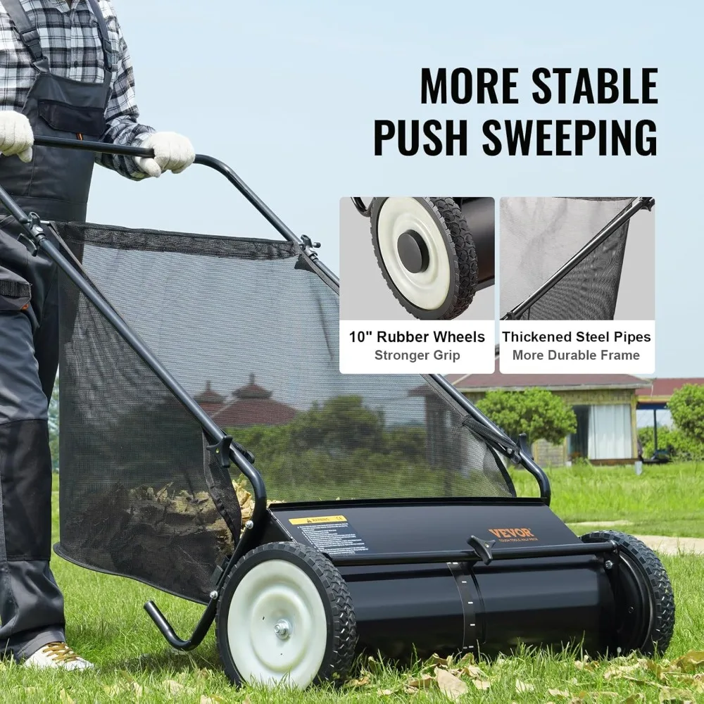 26 Wide Lawn Sweeper by VEVOR: Leaf and Grass Collection, Durable Steel Frame, Strong Rubber Tires