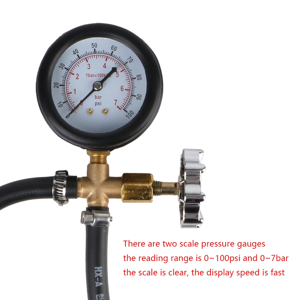 Gasoline Pressure Gauge Meter 0-100PSI Quick Connected Fuel Pump Pressure Gauge Tester for Car Truck Gasoline 2