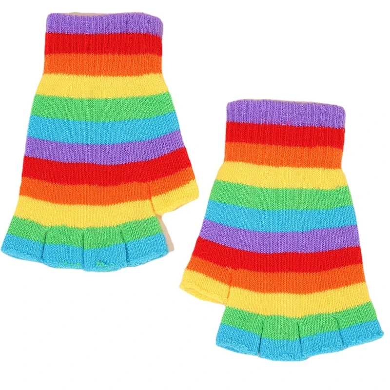 

YIYI Rainbow Gloves Fingerless Split Finger Gloves Winter Warm Crochet Gloves