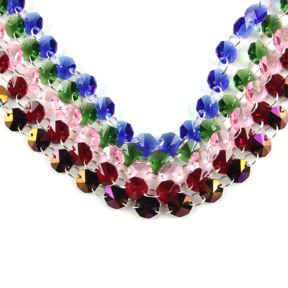 5m Colors Crystal Bead Chain 14mm Octagon Bead Chandelier Parts Highing Pendants Sun Catcher Home Wedding Decoration for Curtain