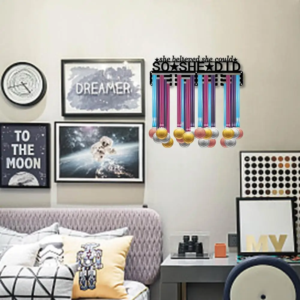 Medal Holder She Believed She Could So She Did Hanger Trophy Display Rack Frame Awards Sturdy Black Steel Metal 3 Line For Sport