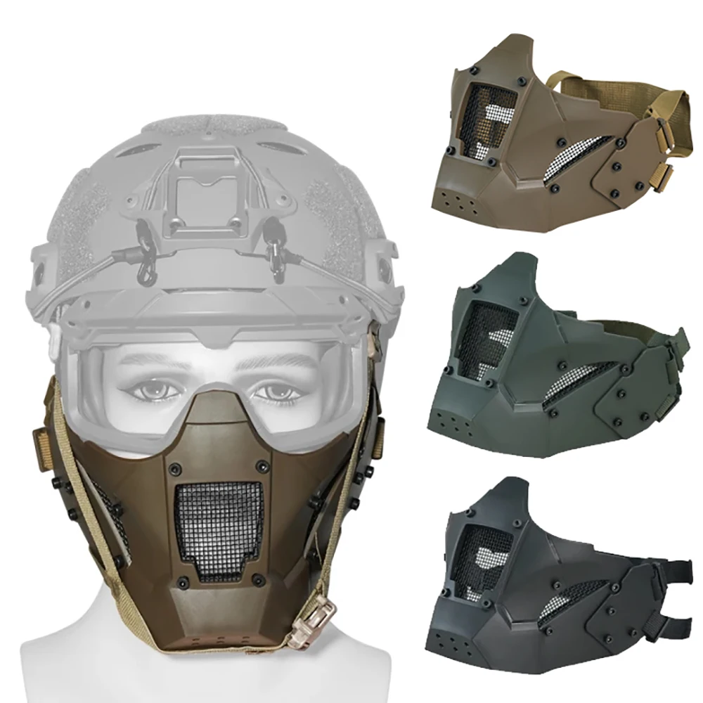 BOOIU – demi-masque tactique en métal et acier, respirant, pour Paintball, Airsoft, chasse, maille, masque de protection CS pour casque rapide