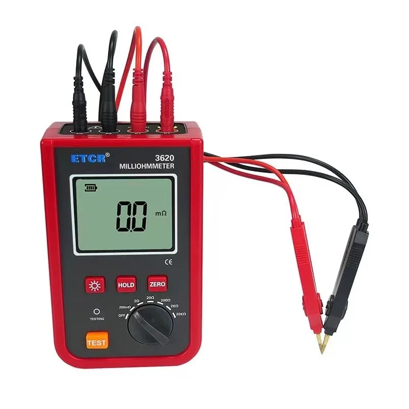ETCR3620 Portable Milliohmmeter 1m&Omega;-20.0k&Omega; DC Low Value Resistance Tester 4-wire Method AC/DC 2 Channel Detector Rechargeable