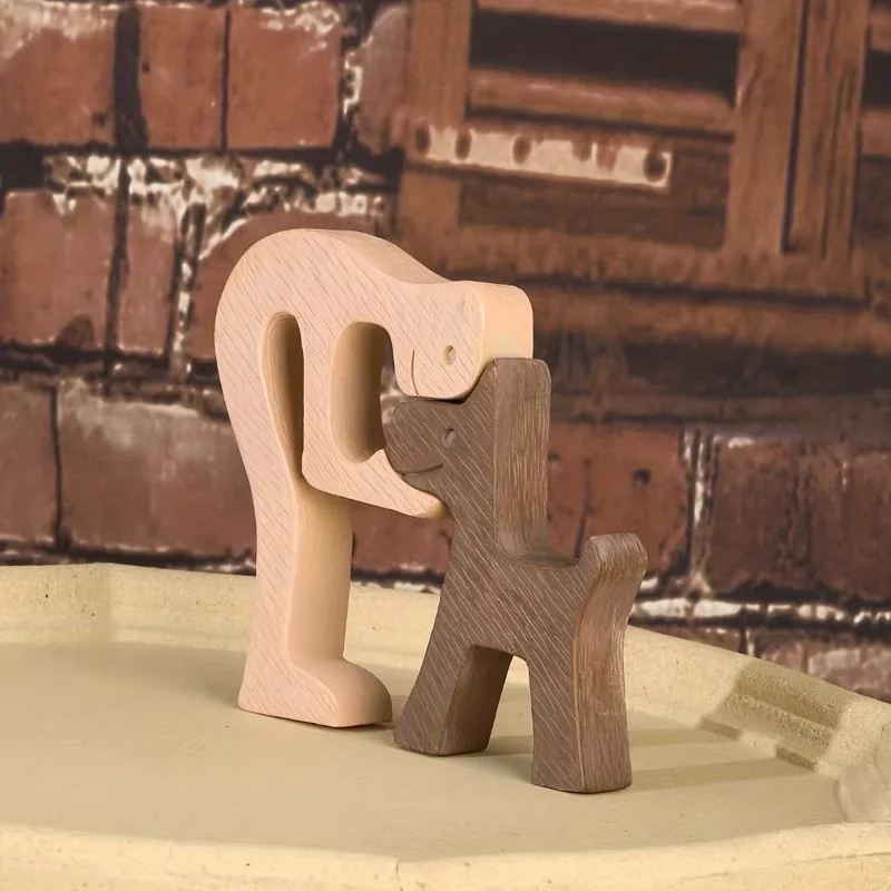 

2pcs Wooden Abstract Human and Dog Home Decoration Cute Ornament Home Living Room Bar Cafe Decor