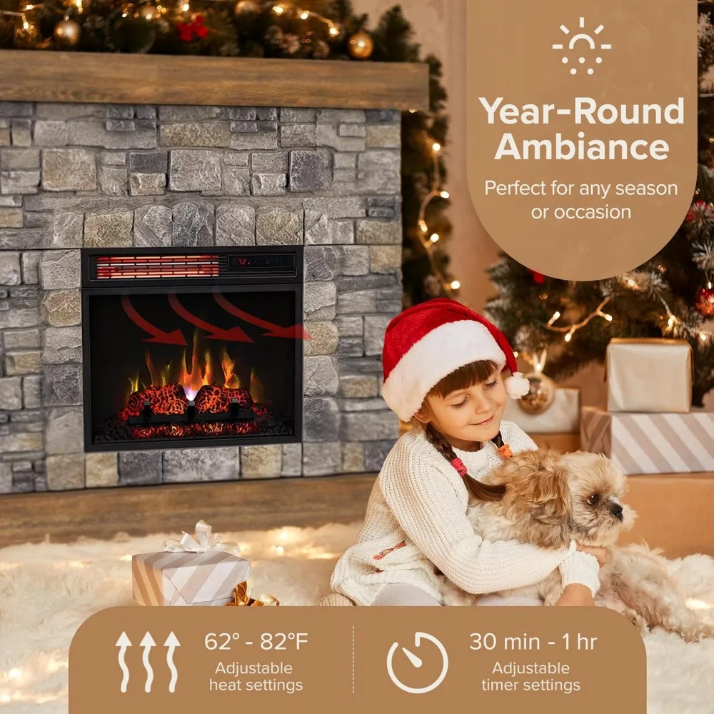 Raeford 40 Inch Wood Fireplace Mantel with Stone Brick Surround and 18" Electric Fireplace Insert | 40" L X 40" H X 11.5" D 4