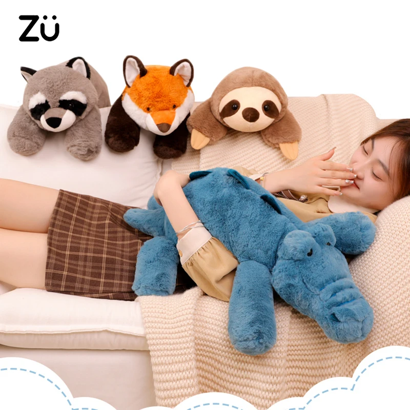 

45-65cm Kawaii Soft Animal Raccoon Fox Alligator Plush Toys Cuddly Sleep Pillows Stuffed Sloth Doll Kids Gift Nursery Decor